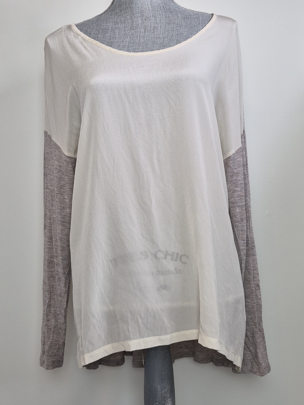 Aritzia Wilfred Charleville Shirt Silk Front Large Grey White